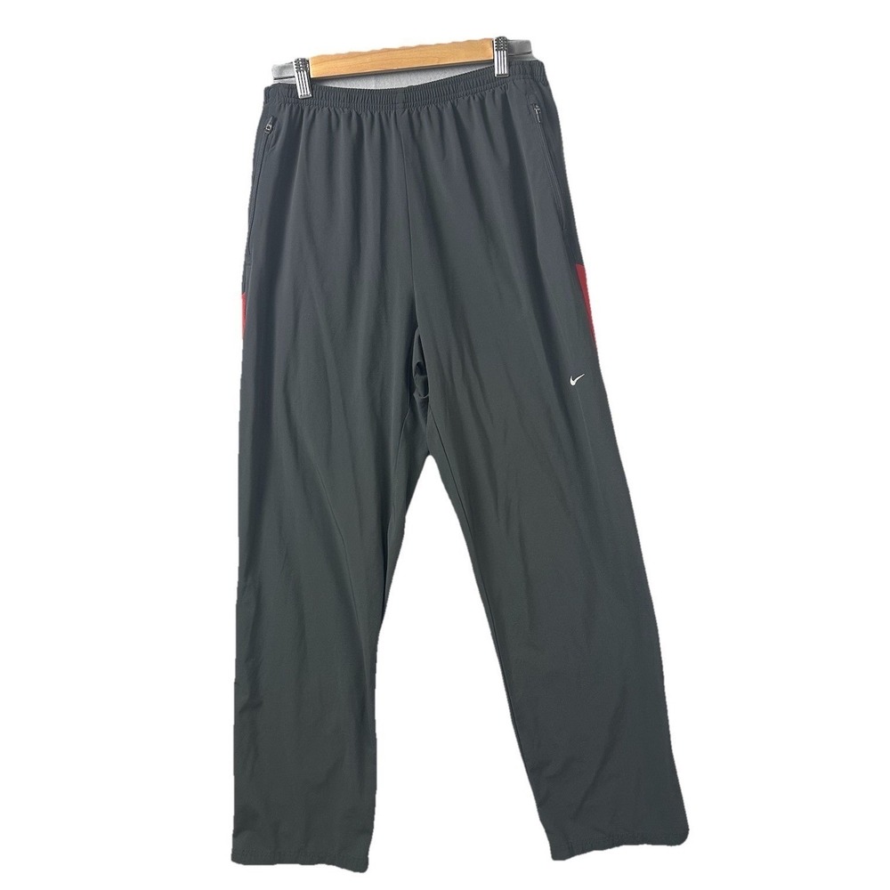 Nike Dri-FIT Mens Running Pants Black Red Striped Zipper Pockets Size Medium
